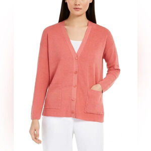 Eileen Fisher Women’s Rib Knit Open Front Cardigan Organic Linen Blend M